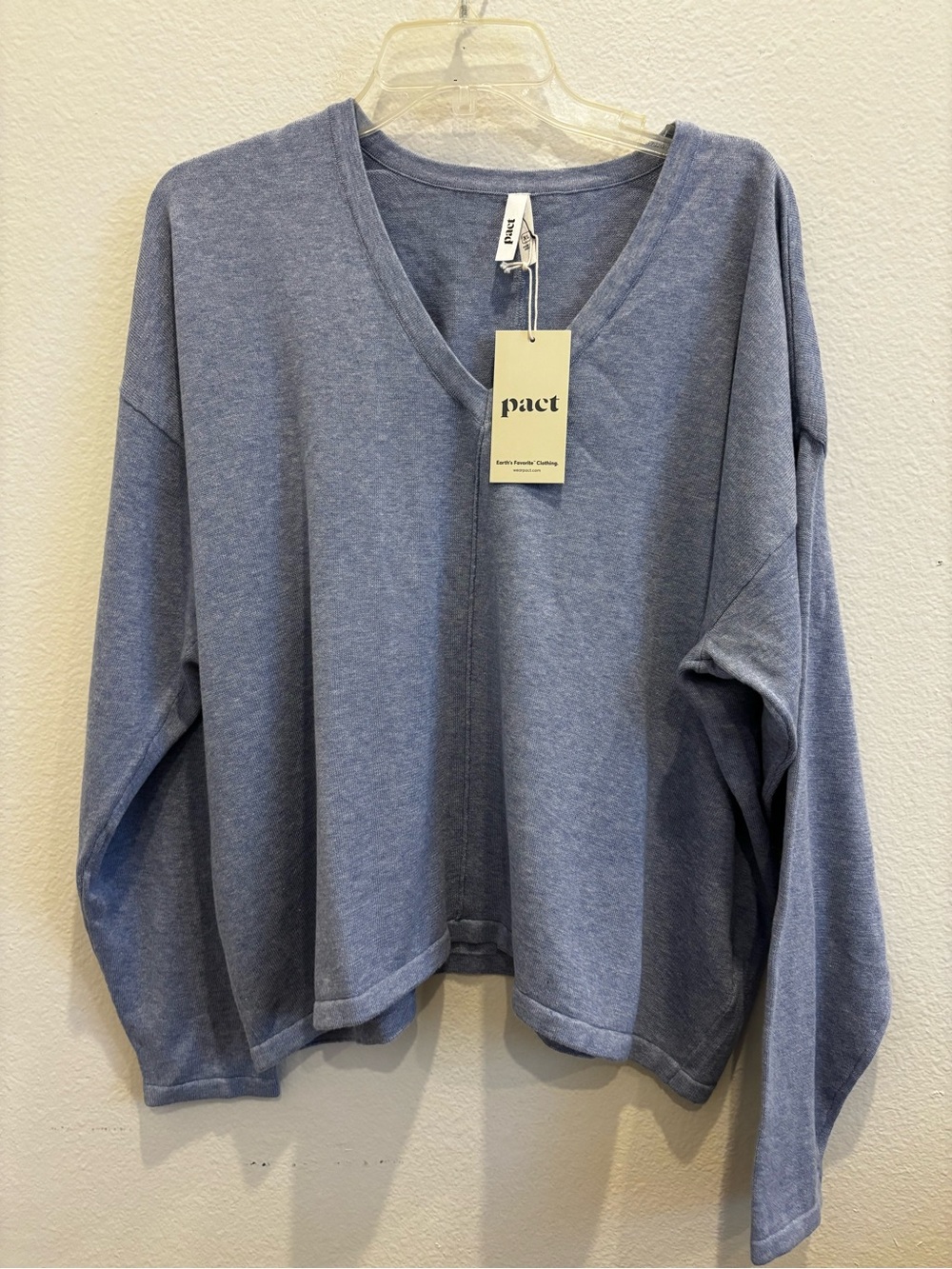 NWT Pact Blue Fine Knit Relaxed Sweater Organic Cotton XL